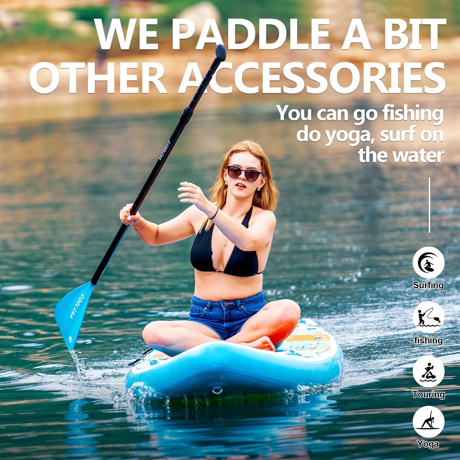 COOLCAA Mermaid 11'6' x 34' Extra Wide Inflatable Paddle Board, 490Lbs Capacity, Stable SUP for Family and Beginners, Perfect for Fishing & Water Activities, with Accessories & Backpack