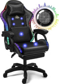 Enhance Your Gaming Experience with Our Ergonomic Reclining Gaming Chair with RGB LED Lights, Massage and Dual Speakers - Perfect for Adults, Teens and Kids! (All-Black)