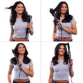FoxyBae Super Styler Pro Interchangeable Hair Styler Wand Curling Iron Set - w/Drying Cylinder, Ceramic Blowout & Round Brushes, 2 Auto-Wrap Curlers - Frizz-Free, Smooth Hair (Black Rose-Gold)