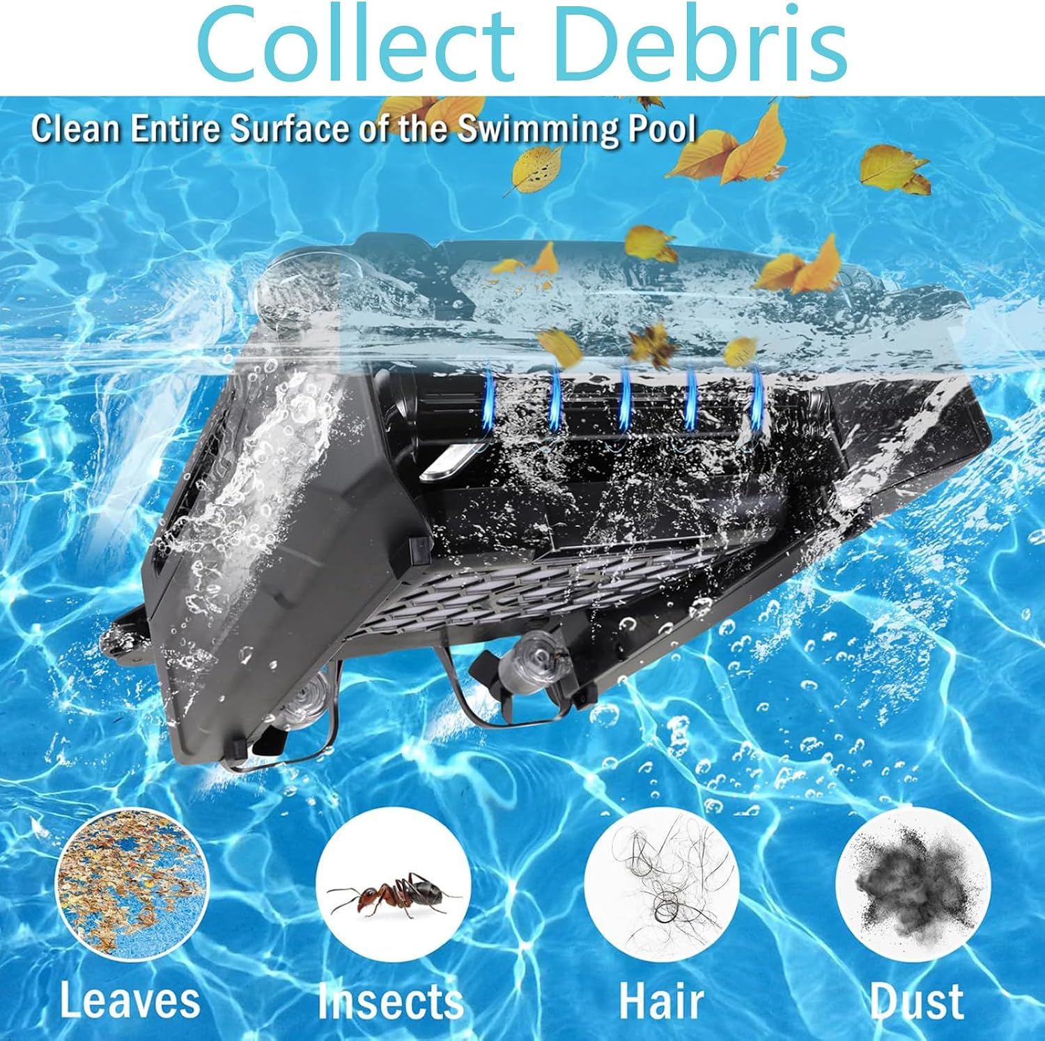 Solar Pool Skimmer, 24/7 Cleaning, Dual Charging Modes, Smart Obstacle Avoidance, for All Swimming Pool Types