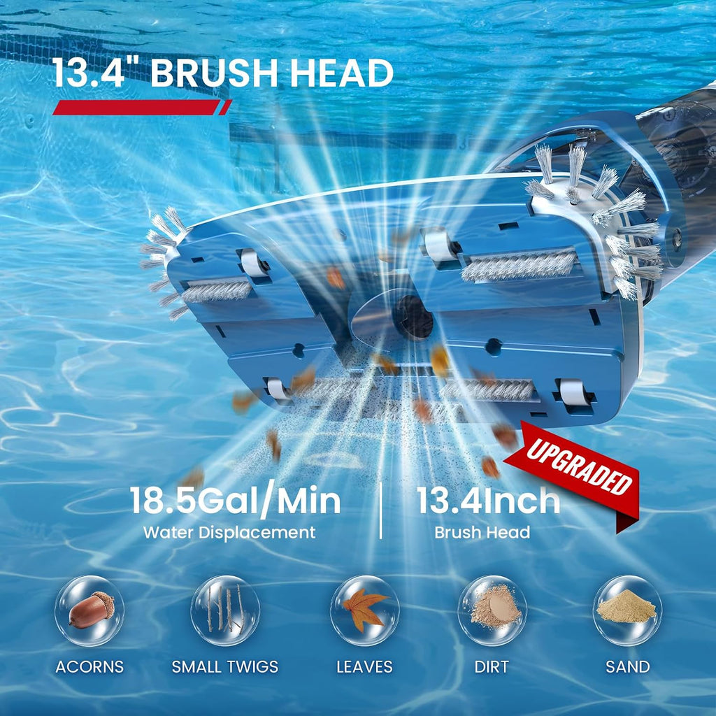 ENHULK Pro Cordless Pool Vacuum - 18.5 GPM Powerful Suction, 70min Runtime & 13.4' Wide Head, XL Capacity Handheld Rechargeable Pool Cleaner for Inground/Above Ground Pools with Telescopic Pole, PC18