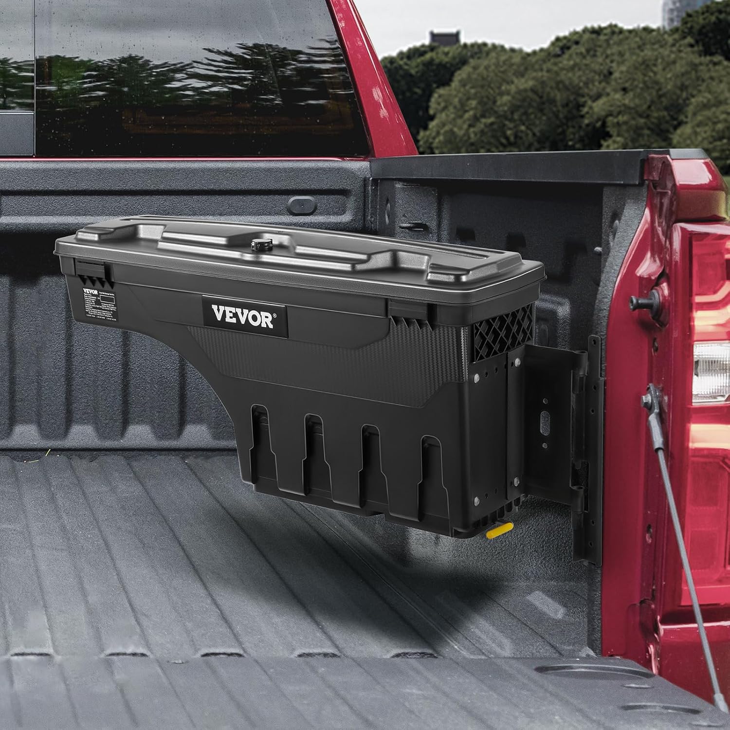 VEVOR Truck Bed Storage Box, Compatible with Chevrolet Silverado 1500 GMC Sierra 1500 2019-2020 R, Waterproof ABS Wheel Well Tool Box with Lockable Lid, 6.6 Gal/25 L Toolbox, Passenger Side, Black