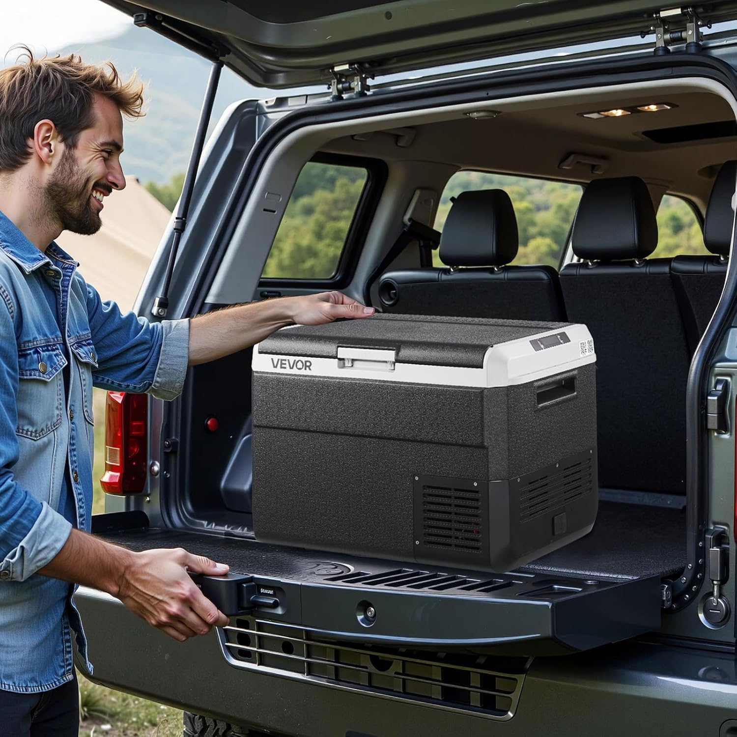VEVOR 12 Volt Car Refrigerator, 52.8QT/50L Car Fridge, Portable Electric Cooler with -4℉~68℉ Adjustable Temperature, 12/24V DC and 100-240V AC Compressor Freezer for Outdoor, Camping, Travel, RV