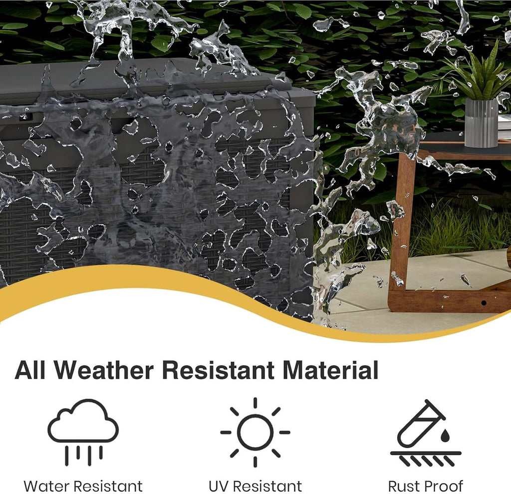 Patiolife 100 Gallon Resin Deck Box with Cushion, Large Outdoor Storage Box for Garden Tools, Pool Supplies, Waterproof and Lockable, Black