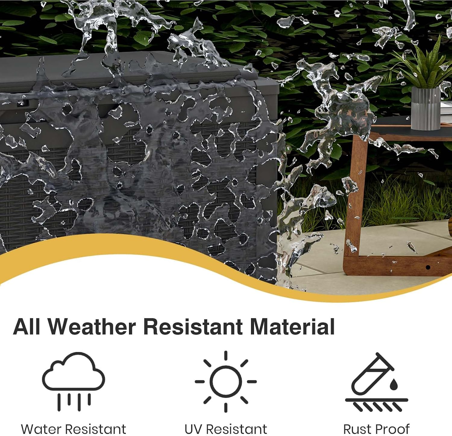 Patiolife 100 Gallon Resin Deck Box with Cushion, Large Outdoor Storage Box for Garden Tools, Pool Supplies, Waterproof and Lockable, Black