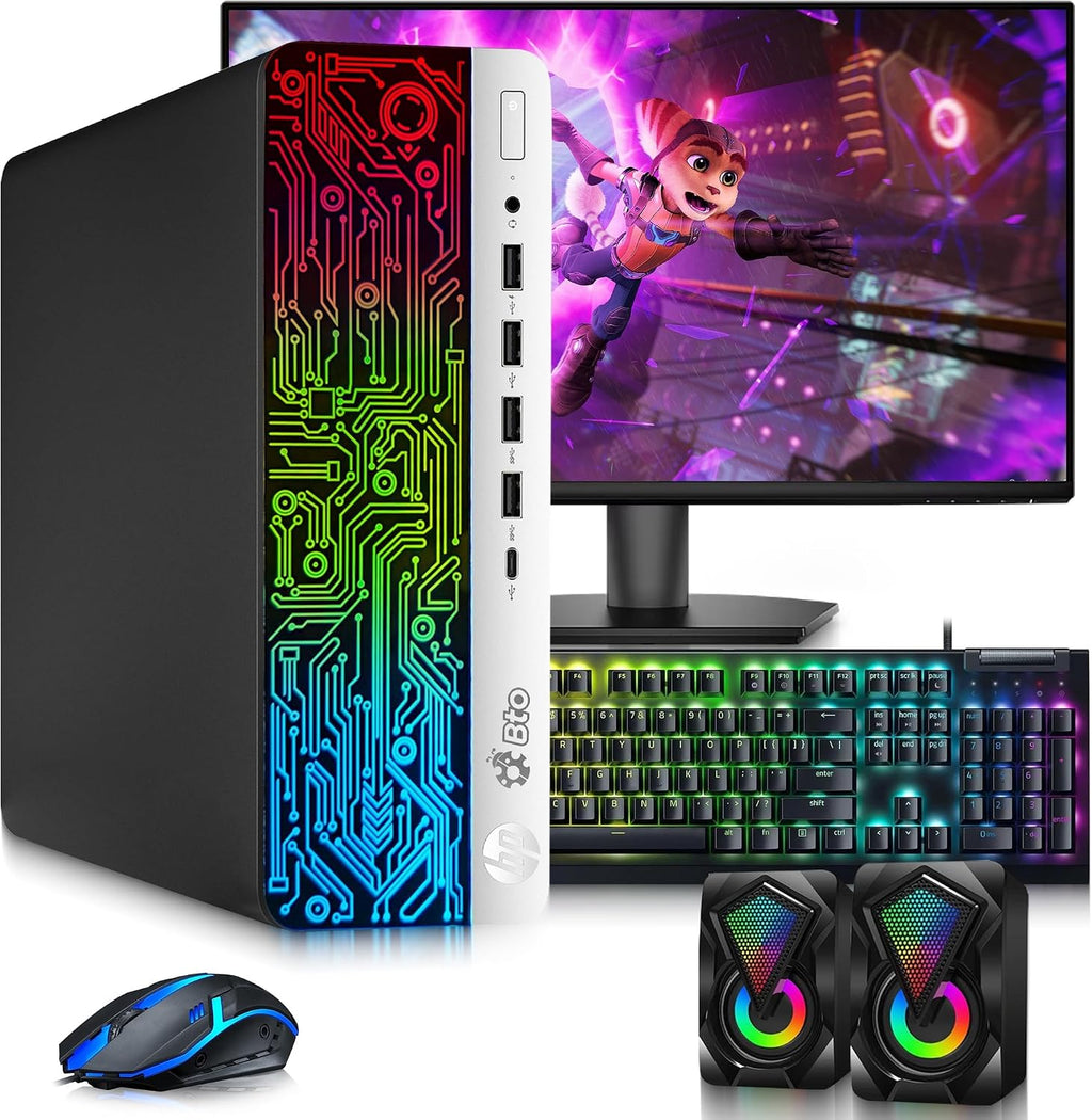 BTO RGB Gaming Desktop PC - Core i5 6th Gen - 16GB DDR4 Ram - 1TB SSD - GeForce GT 1030-24-in Monitor - RGB Keyboard & Mouse - RGB Speaker - WiFi - Windows 11 Pro (Renewed)