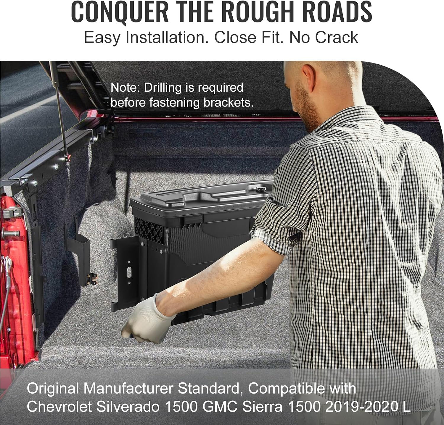 VEVOR Truck Bed Storage Box, Lockable Lid, Waterproof ABS Wheel Well Tool Box 6.6 Gal/20 L, Compatible with Chevrolet Silverado 1500 GMC Sierra 1500 2019-2020, Driver Side, Black