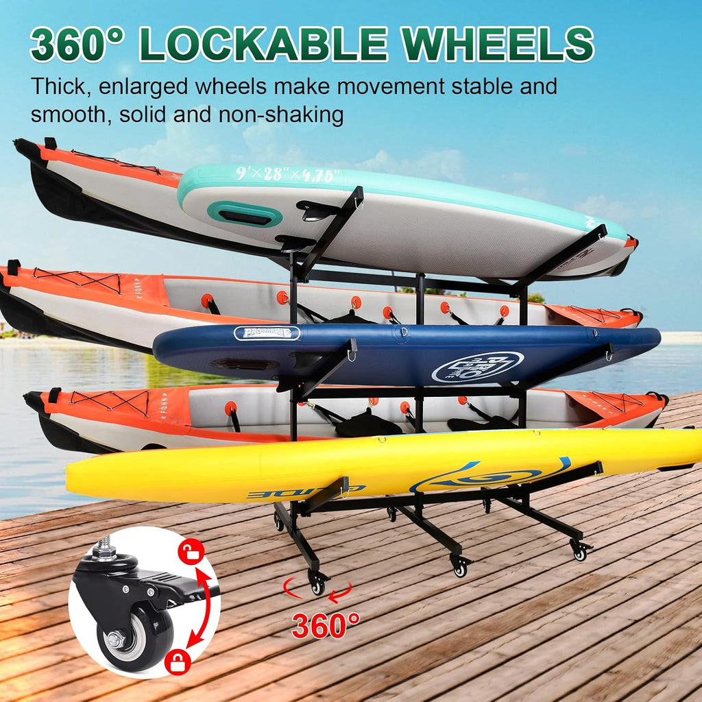 Kayak Storage Rack with Lockable casters,Thickened Heavy Duty Kayak Stand, for Indoor, Outdoor, Garage, shed, Marina Kayak Storage Racks