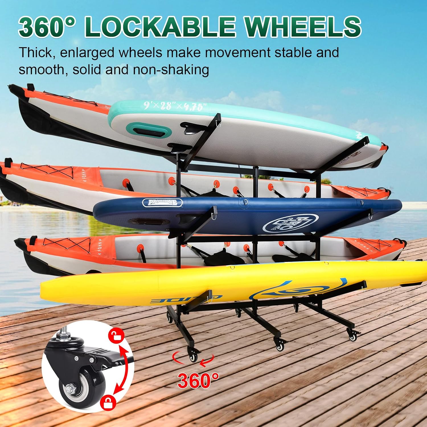 Kayak Storage Rack with Lockable casters,Thickened Heavy Duty Kayak Stand, for Indoor, Outdoor, Garage, shed, Marina Kayak Storage Racks