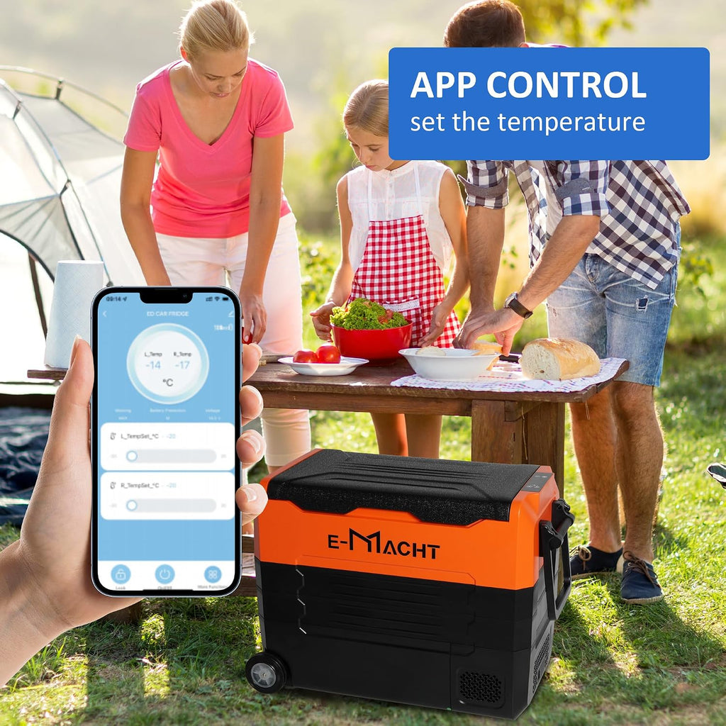 Portable Car Refrigerator with wheels, 12 Volt Freezer, 52.8 Quart (50 Liter) Dual Zone Cooler -4℉~68℉, WIFI APP Control Fridge 12/24V DC and 100-240V AC for RV, Truck, Boat, Camping