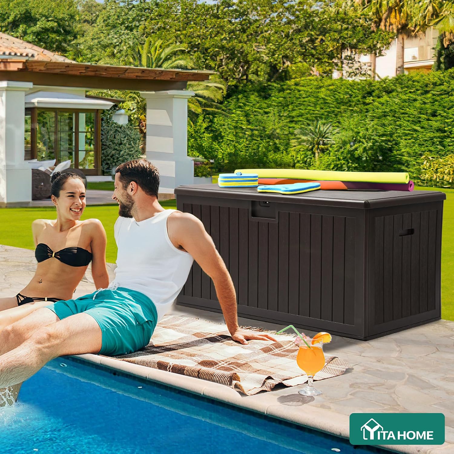 YITAHOME 180 Gallon Large Deck Box with Side Handles, Outdoor Double-Wall Storage for Patio Furniture Cushions, Garden Pool Accessories, Waterproof & Lockable