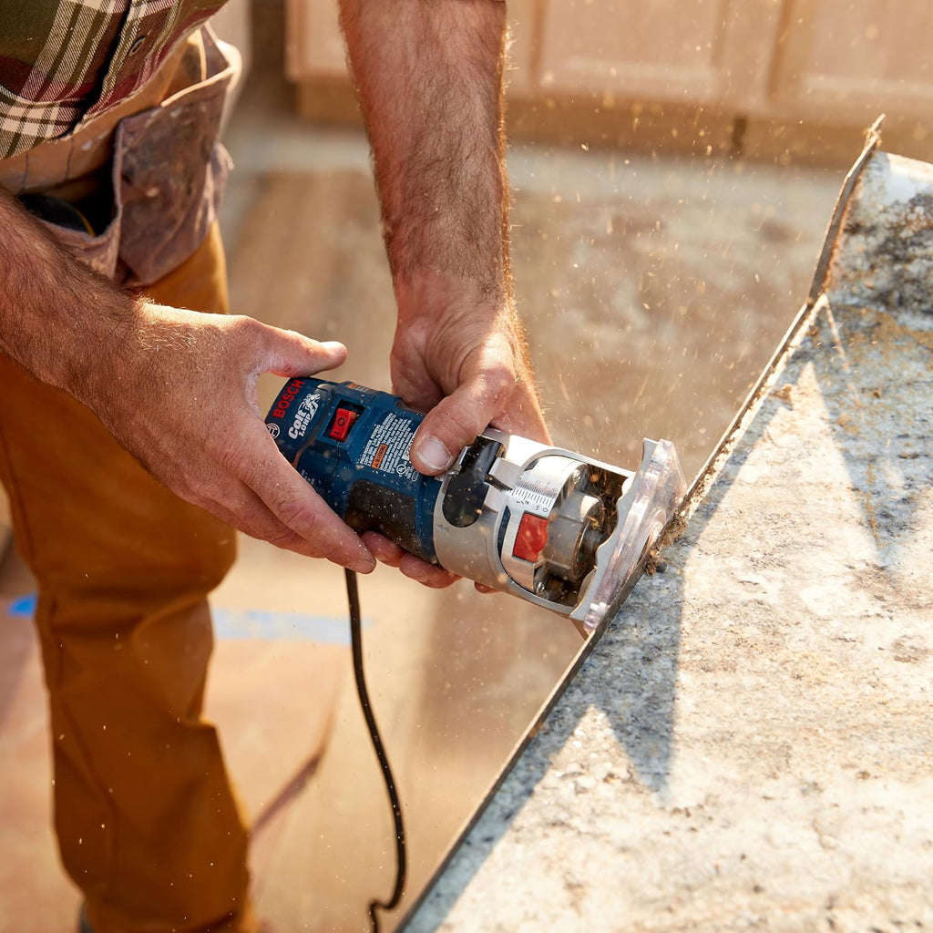 BOSCH PR20EVS Colt 1.0 HP Variable-Speed Palm Router - 5.6 Amp Motor, Soft Start, Constant ResponsCircuitry, Ergonomic Grip, Rugged Aluminum Base, Fixed, Quick-Clamp System, 1/4' Collet