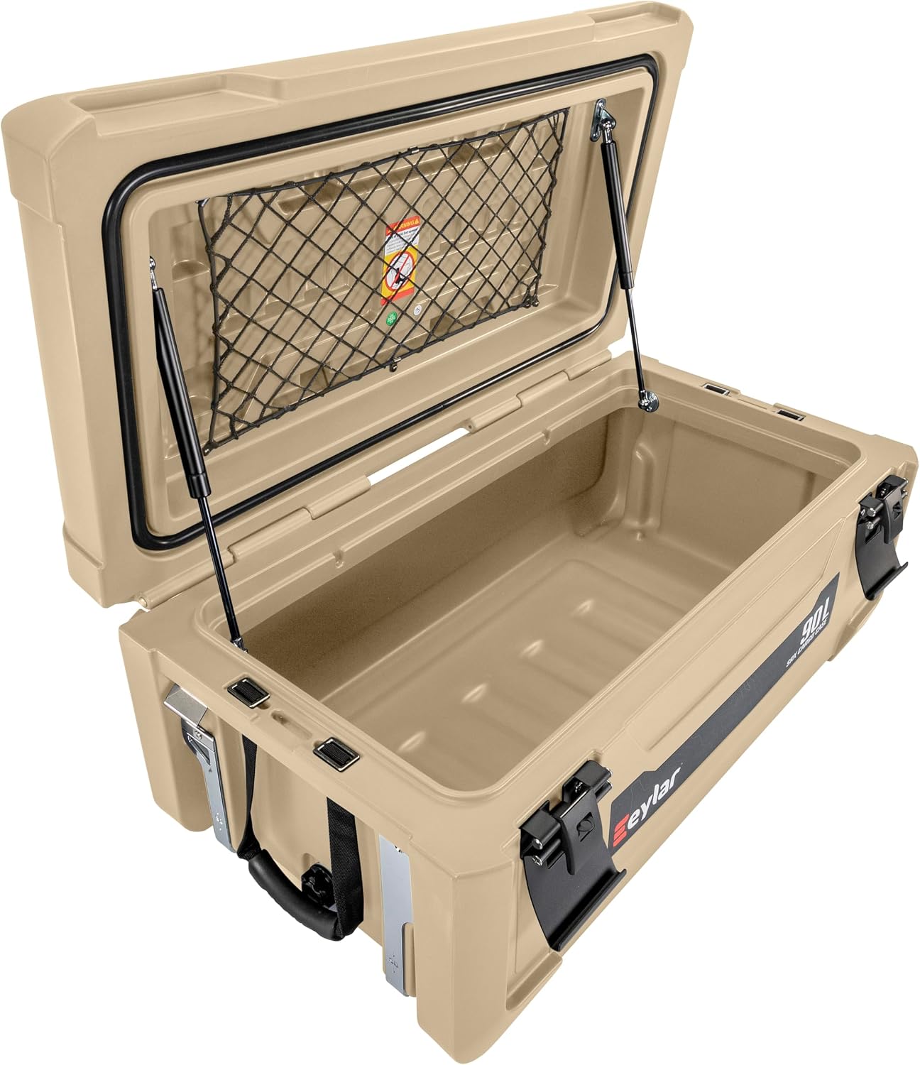 SRX-90 Overlanding Cargo Case – 90L Waterproof Storage Box for Camping, Off-Road & Truck Bed Gear – Heavy-Duty Lockable Storage with Gas Strut Lid, Stackable Design & Interior Organizer Tray (Tan)