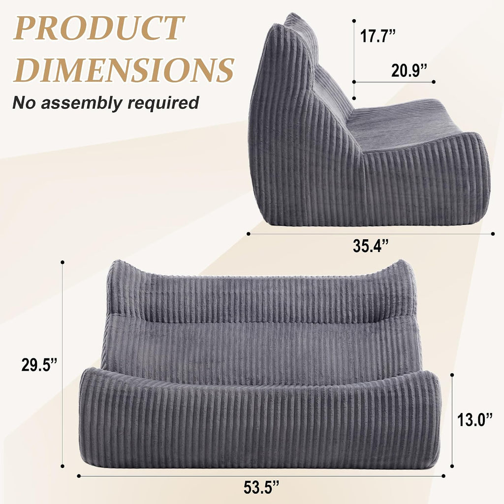 Bean Bag Chairs for Adults, Giant Bean Bag Chair, Memory Foam Lounge Chair, Comfy Lazy Floor Chair, Bean Bag Sofa for Living Room, Bedroom and Office, Loveseat Bean Bag (Grey)