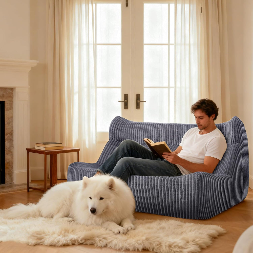 Bean Bag Chairs for Adults, Giant Bean Bag Chair, Memory Foam Lounge Chair, Comfy Lazy Floor Chair, Bean Bag Sofa for Living Room, Bedroom and Office, Loveseat Bean Bag (Grey)