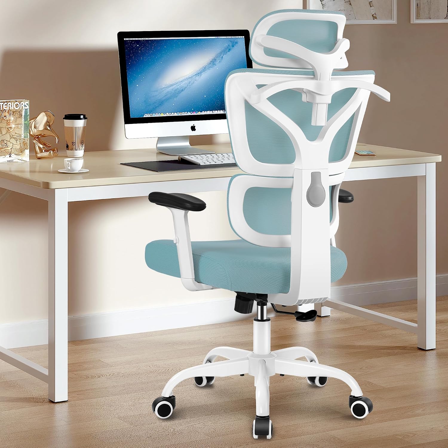 Winrise Big & Tall Ergonomic Reclining Desk Chair - High Back Gaming Chair With Breathable Mesh Seat, Lumbar Support, Adjustable Armrests (Blue)