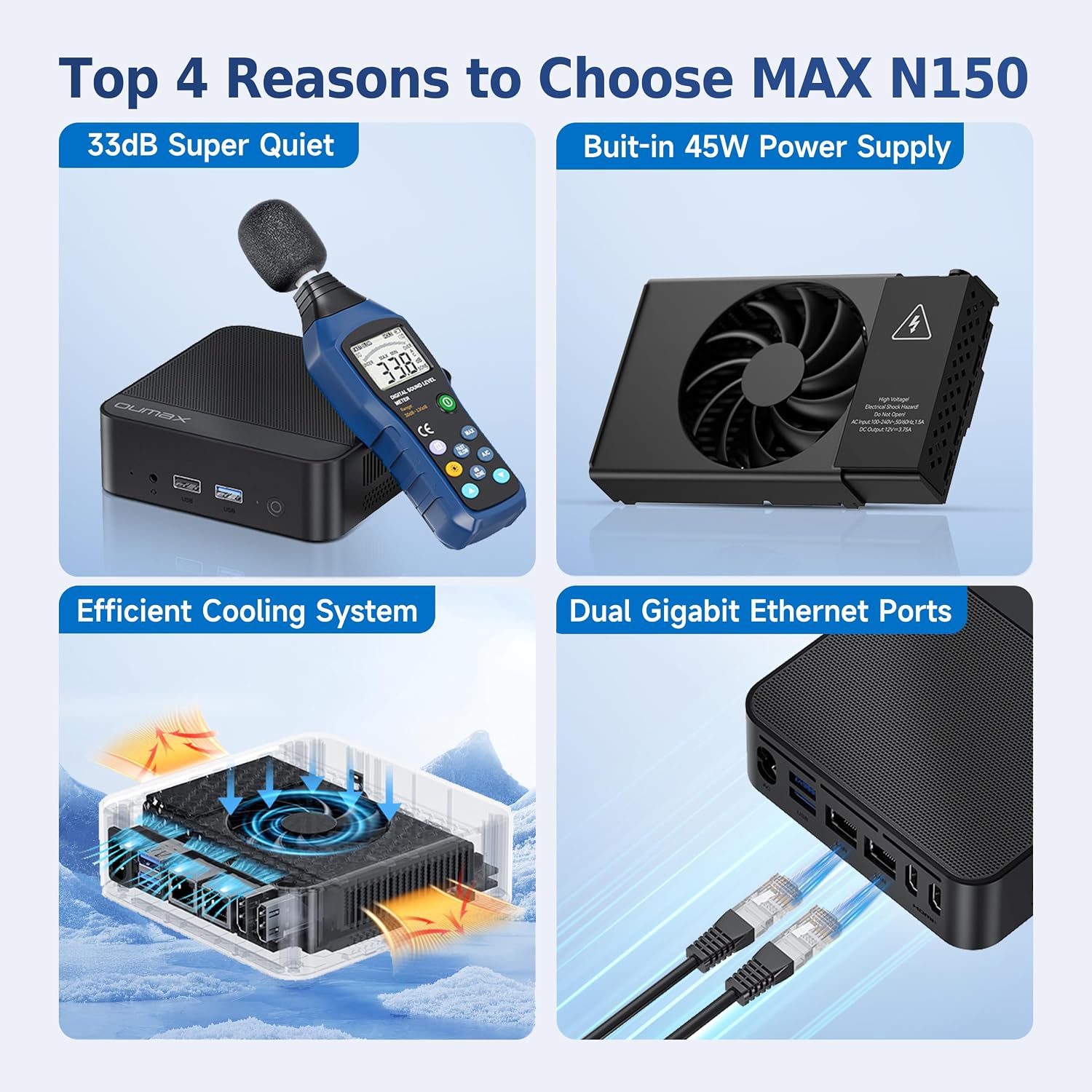Mini PC,Twin Lake N150(Turbo 3.6Hz) 16GB DDR4 500GB M.2 SSD Dual LAN, Desktop Mini Computer 4K Dual HDMI Display, Wifi5, BT5.0, Built-in 45W Power Supply