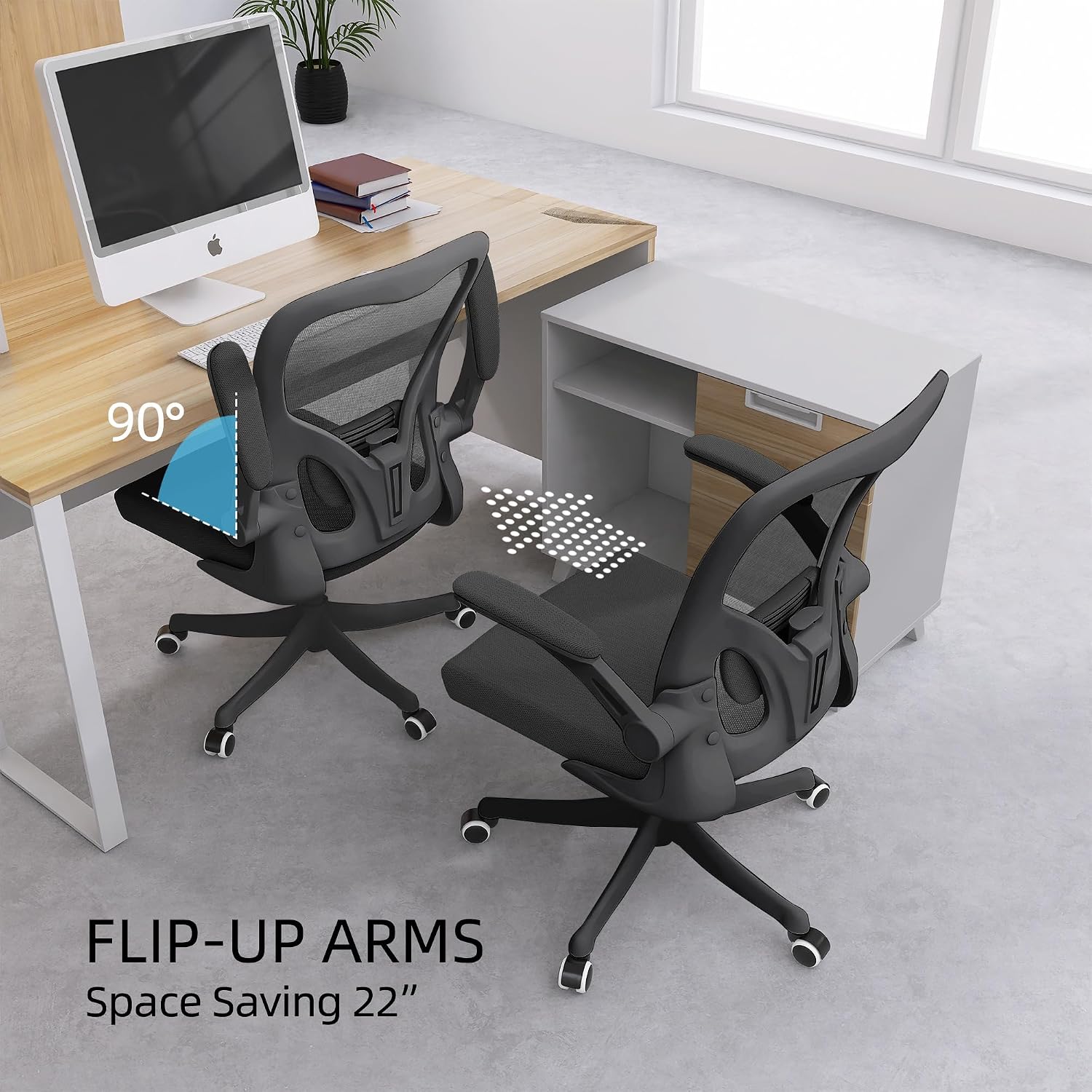 balmstar Ergonomic Office Chair, Mesh Desk Chair with Adjustable Lumbar Support and 90°-130° Recline, 350lbs High Back Computer Chair with Silent Wheels, Breathable Home Office Chair for Adult