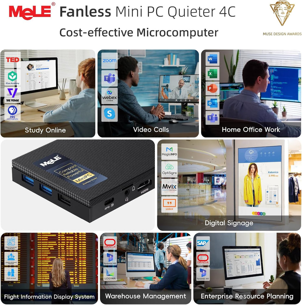 MeLE Fanless Mini PC Quieter 4C, N100 16GB RAM 512GB Storage Win 11 Mini Computers, Micro PC with Full-Functional USB-C, 2.4G/5G WiFi, 4K Triple Screen on Home, Office, Education, Astrophotography