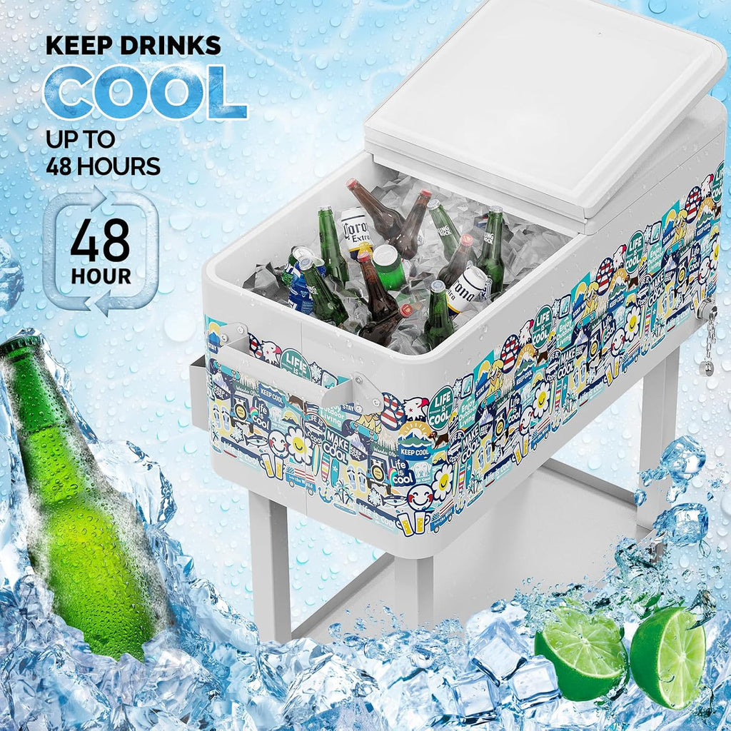 VINGLI Rolling Ice Chest, Portable Patio Party Bar Drink Cooler Cart, with Shelf, Beverage Pool with Bottle Opener