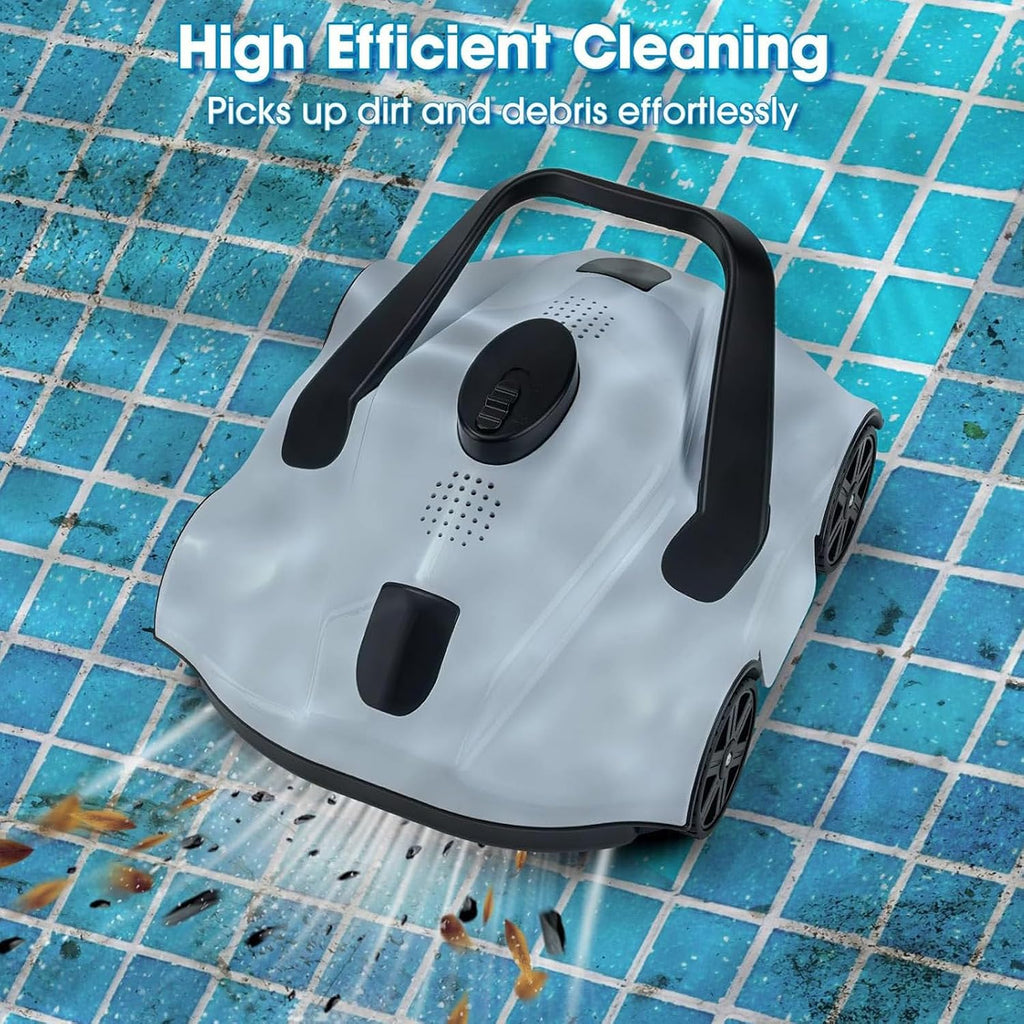 Smart Pool Robot, Above Ground Pool Cleaning Machine, Intelligent Path Planning and Cordless Design, Lasts 130 Minutes, Suitable for Above Ground Pools Up to 1076 Square Feet,White