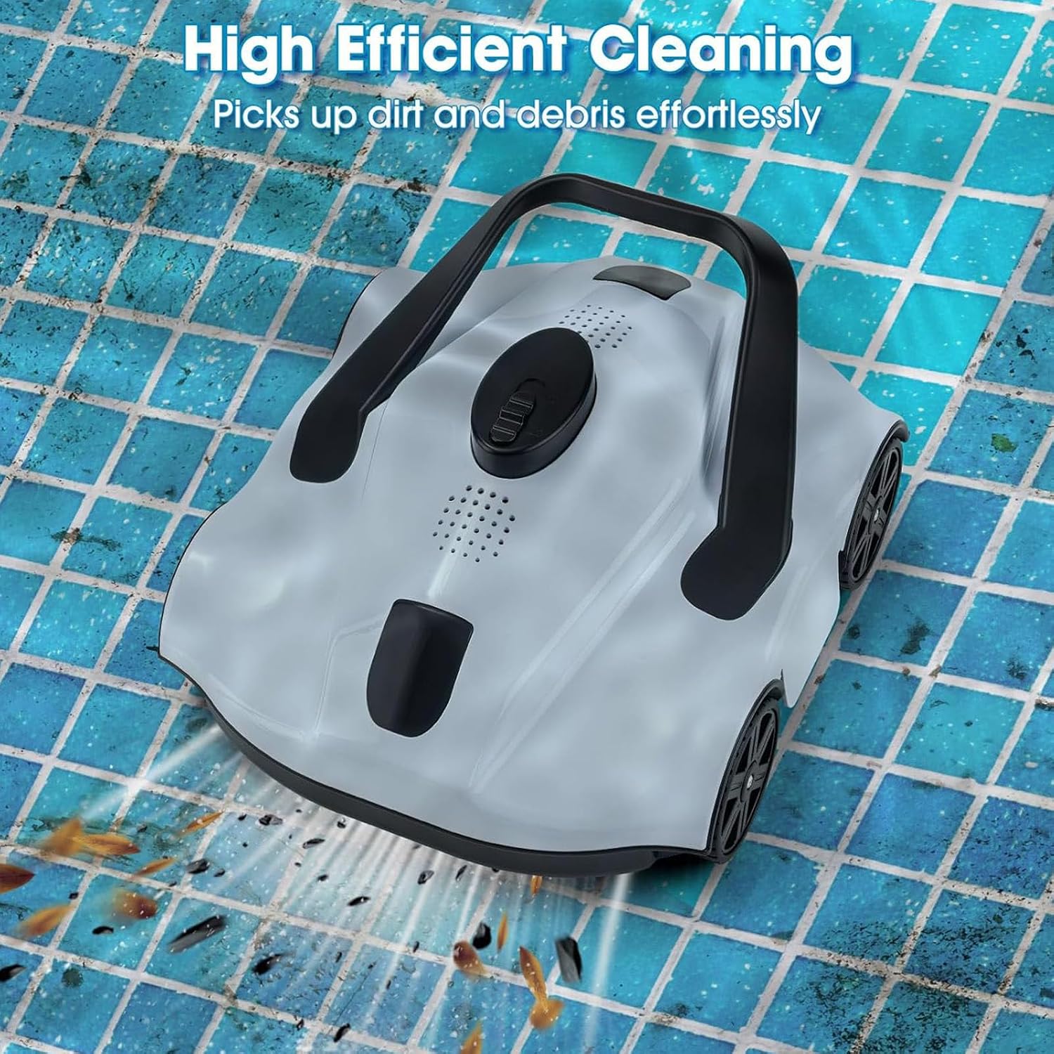 Smart Pool Robot, Above Ground Pool Cleaning Machine, Intelligent Path Planning and Cordless Design, Lasts 130 Minutes, Suitable for Above Ground Pools Up to 1076 Square Feet,White