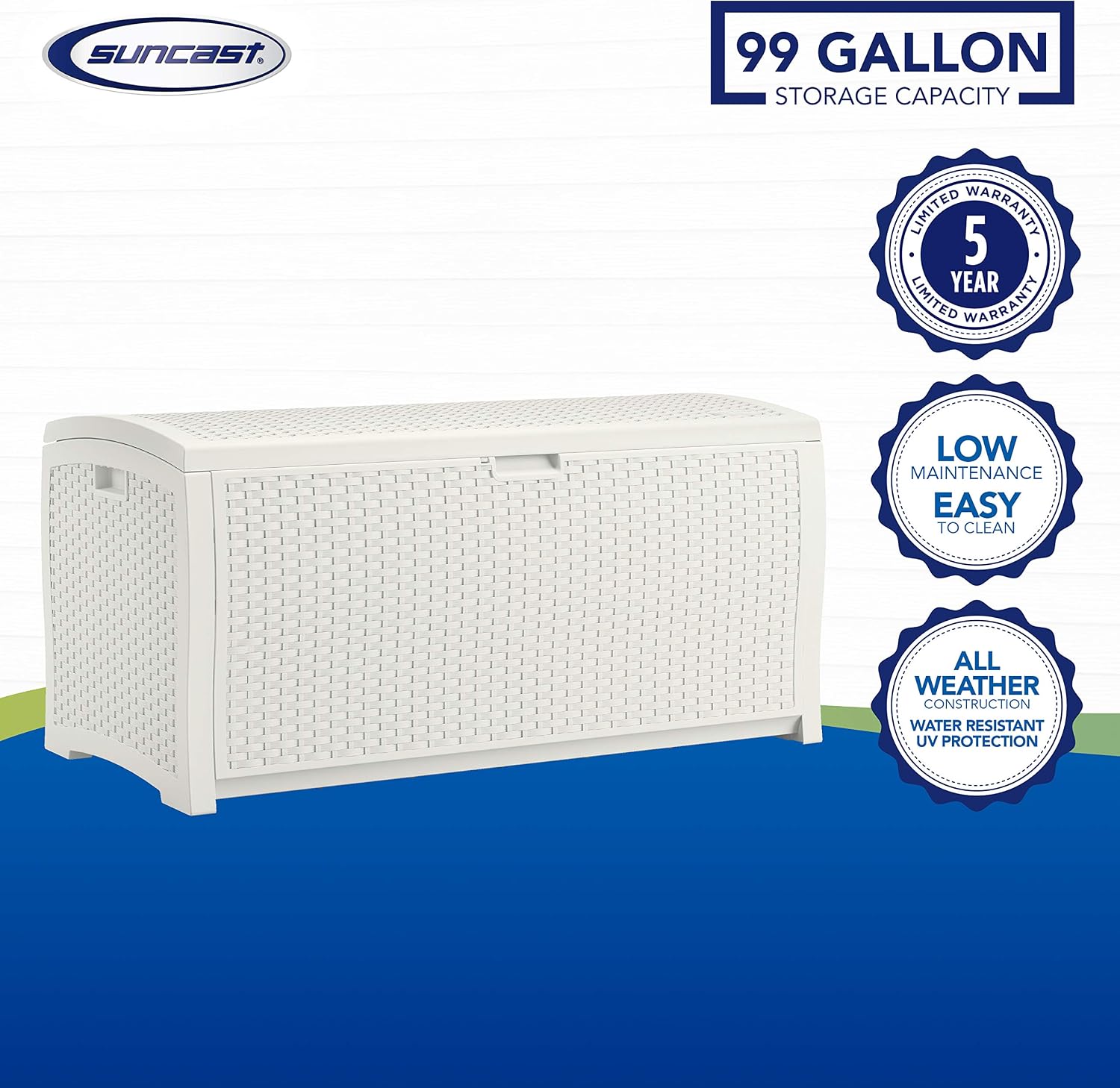 Suncast 99 Gal Resin Wicker Patio Storage Box - Water Resistant Outdoor Storage Container - White & CRAFTSMAN Electric Pressure Washer