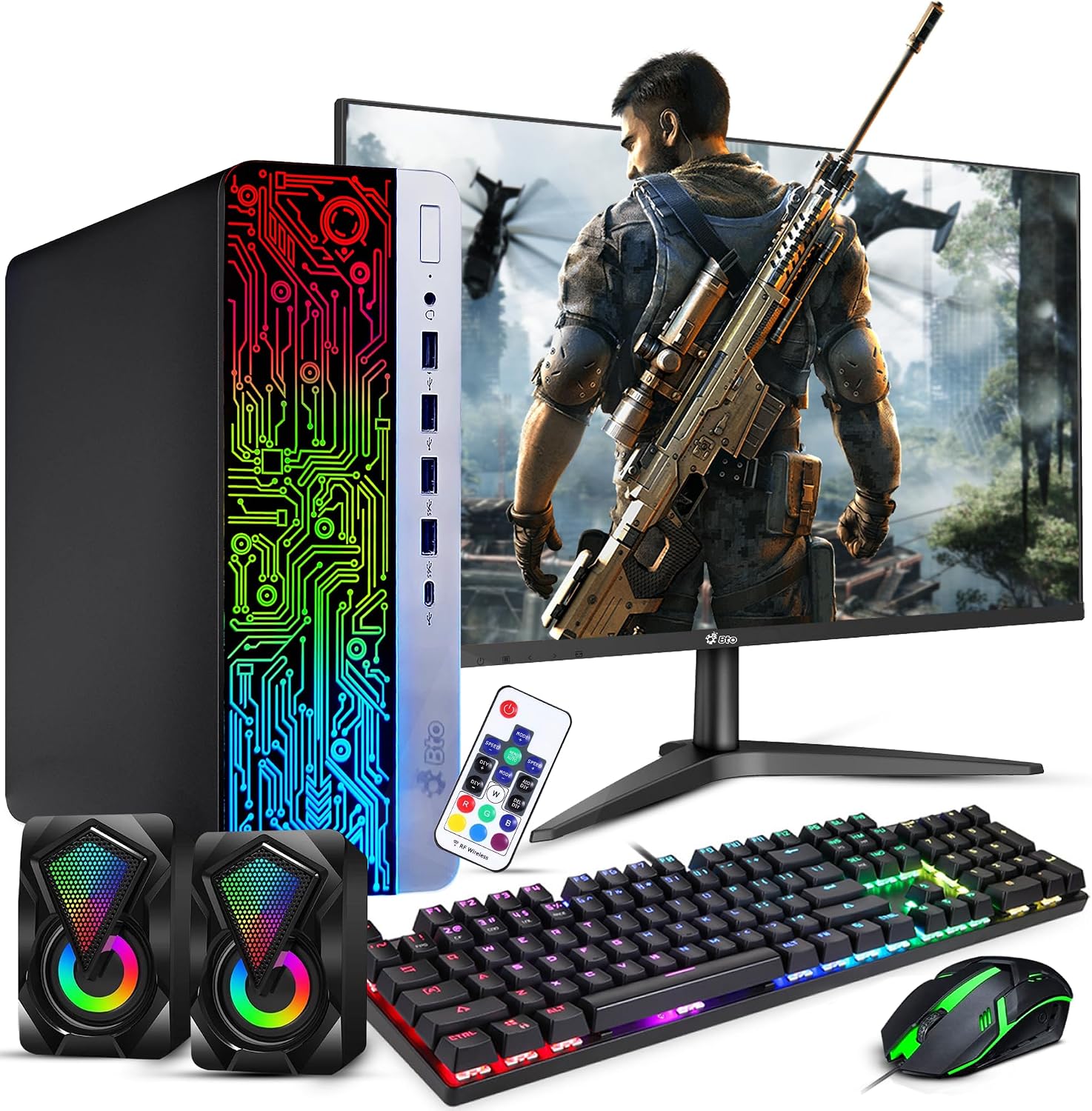 BTO HP RGB Gaming Desktop PC Bundle - Intel Core i7 6th Gen, 16GB DDR4 Ram, 1TB SSD, NVIDIA GeForce GT 1030 GDDR5, New 24 Inch Monitor - Prebuilt Gaming Computer, RGB Set - Windows 11 Pro (Renewed)