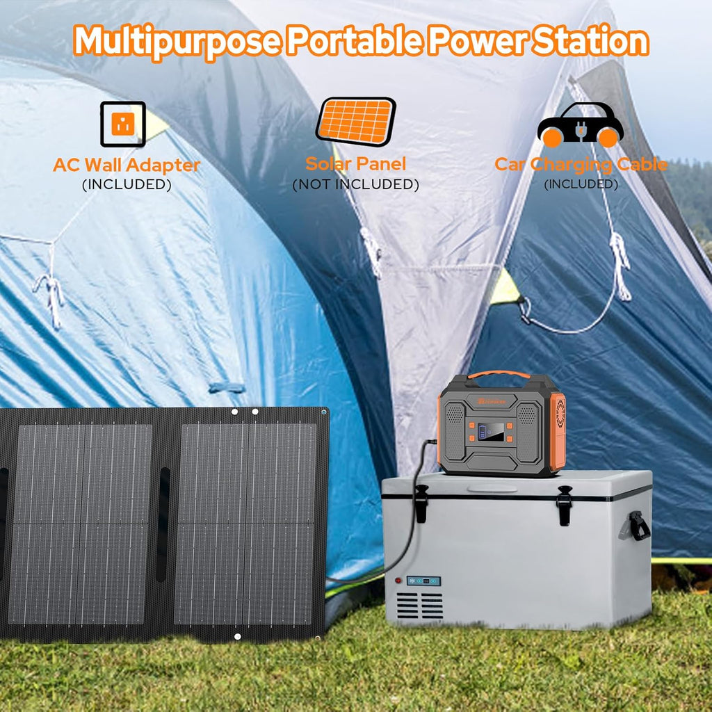 Portable Solar Power Station with Foldable Solar Panel 60W, 110V 300W AC Outlet Solar Power Pack Generator with Panels,100W Fast Charging USB C Power Bank for Camping Laptop Smart Devices RV Outdoor