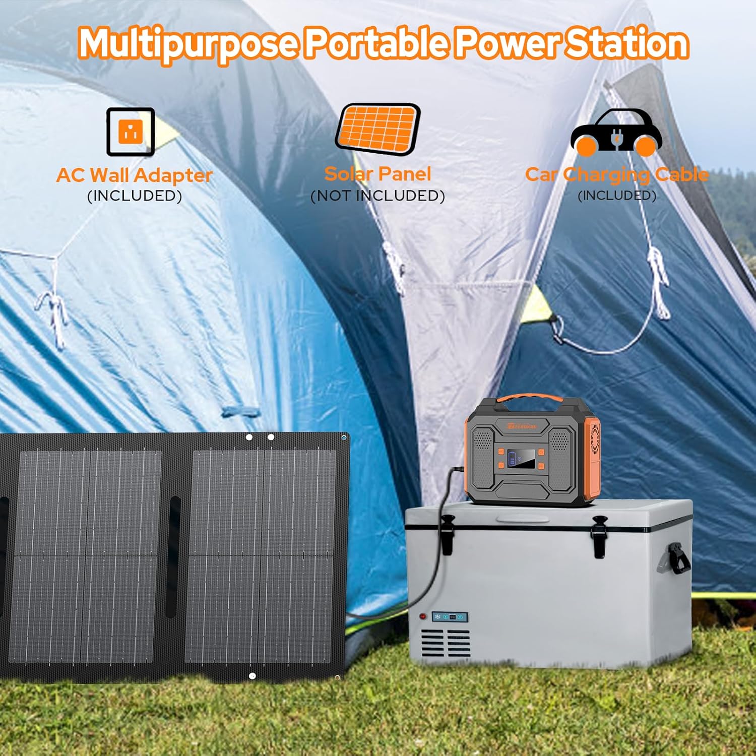 Portable Solar Power Station with Foldable Solar Panel 60W, 110V 300W AC Outlet Solar Power Pack Generator with Panels,100W Fast Charging USB C Power Bank for Camping Laptop Smart Devices RV Outdoor