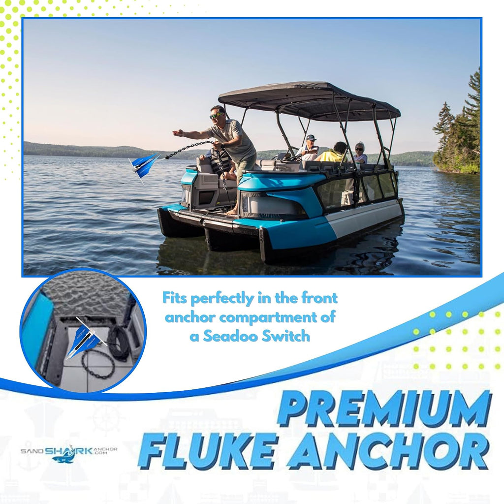SandShark Premium Fluke Anchor-Retractable Shaft Easy Storage-Aluminum Pontoon Boat Anchor, Jet Ski Anchor. Boats<30 ft. Sand Anchor for Boat, Boat Anchor.