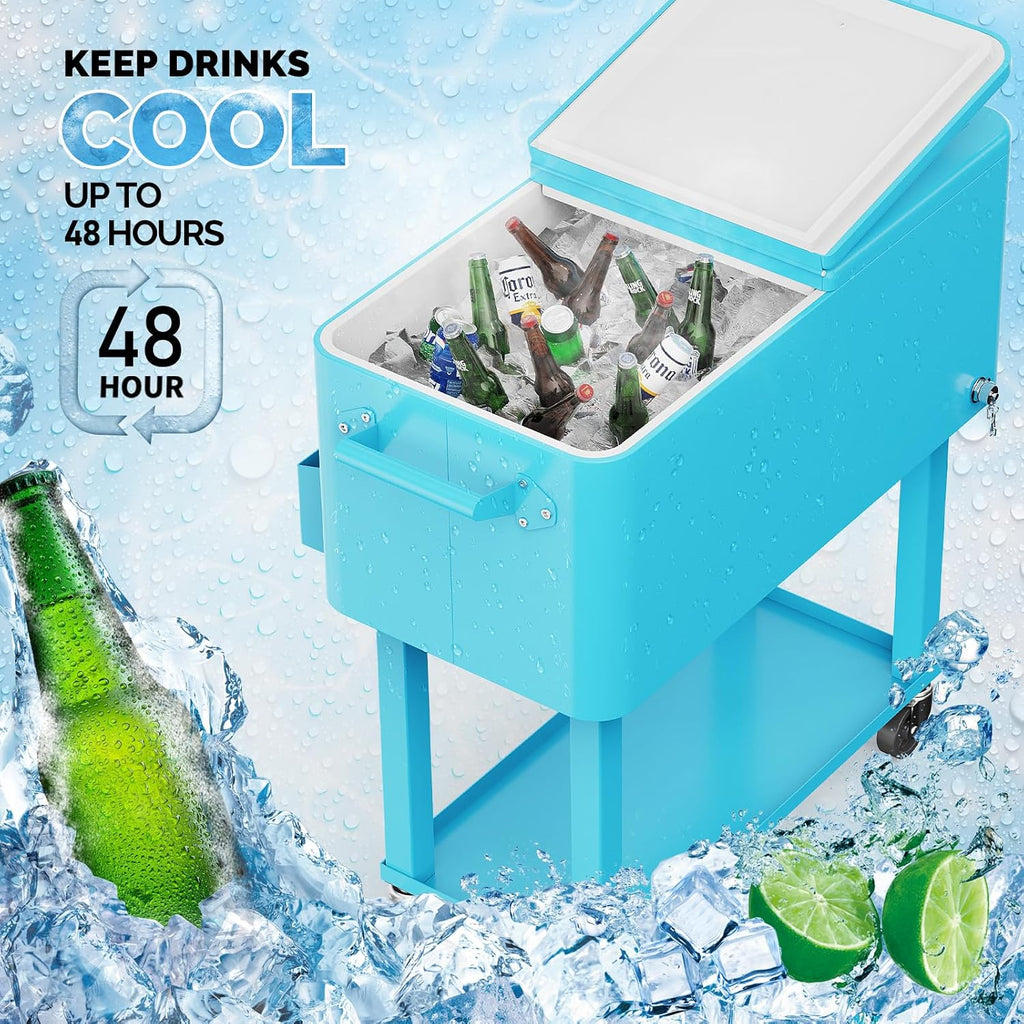 VINGLI Rolling Ice Chest, Portable Patio Party Bar Drink Cooler Cart, with Shelf, Beverage Pool with Bottle Opener