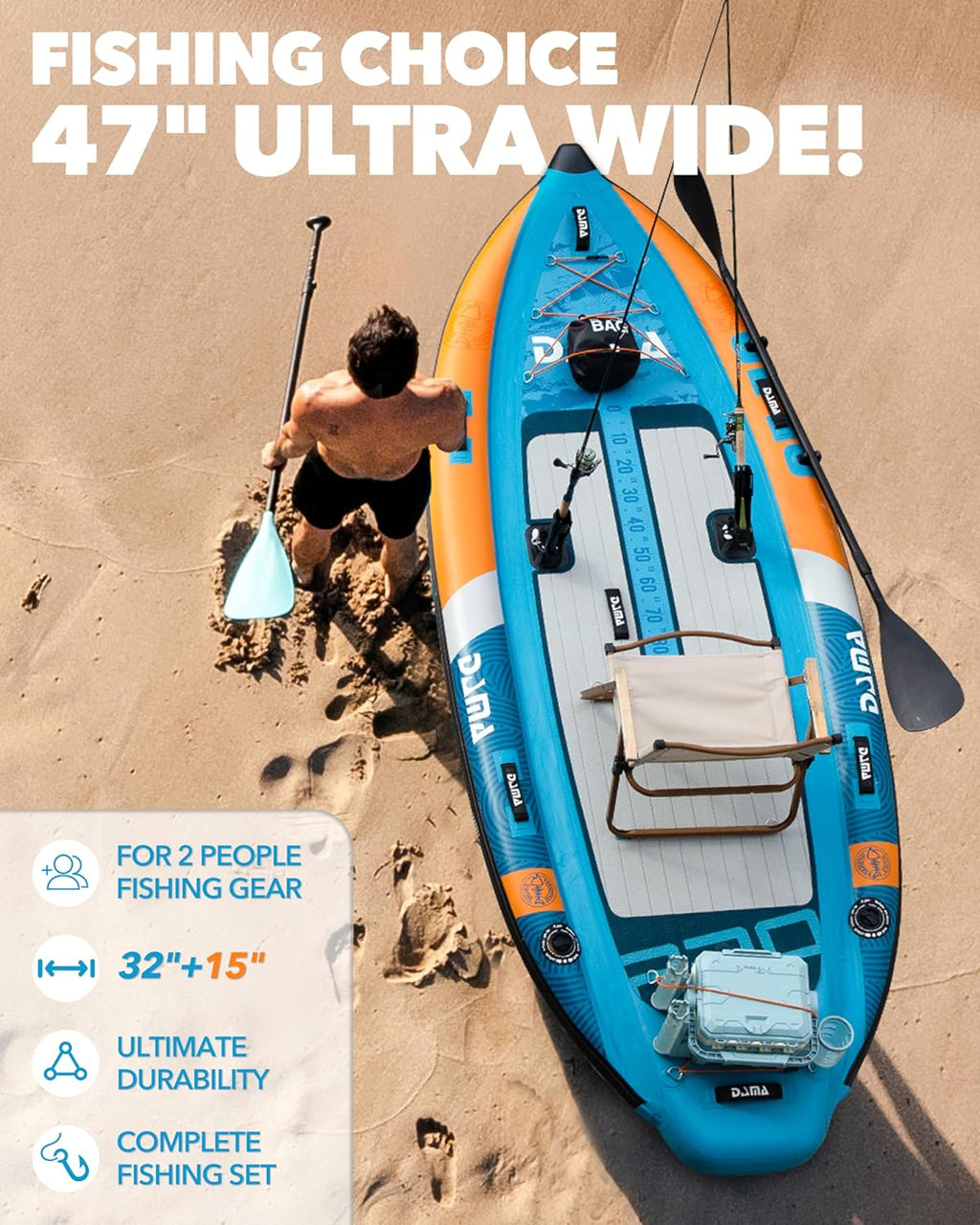 DAMA Triple Chamber SUP Inflatable Stand Up Paddle Board 10'8'*47', Extra Wide Paddle Boards for Adults, Fishing Paddle Board with 3 Removable Fins, 2 Fishing Rod Holders, Kayak Paddle,Portable Bag