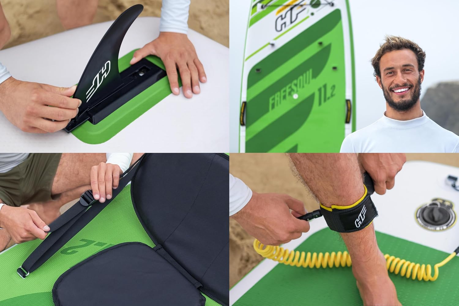 HYDRO FORCE Bestway Freesoul Tech Convertible SUP Set, Inflatable Stand Up Paddle Board with Seat, Green, 11ft 2'
