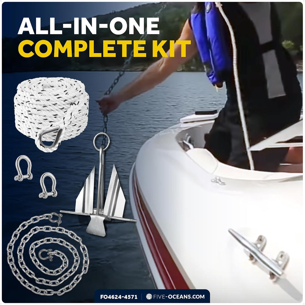 Five Oceans Fluke Boat Anchor, Galvanized Steel, Slip Ring, Heavy-Duty Boat Anchors for Kayak, Dinghy, Paddleboard, Canoe, Personal Watercraft - Multiple Sizes