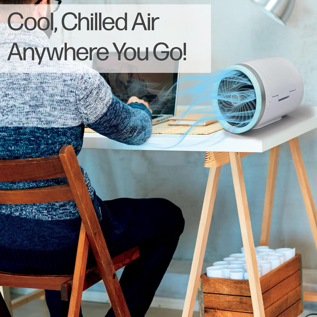 Arctic Air Ice Jet Personal Air Cooler, 3-Speed Room Cooler with Reusable Ice Packs, Portable Cooler with Multi-Directional Vent & 7 LED Lights, Whisper-Quiet Air Cooler for Room (Pack of 4)