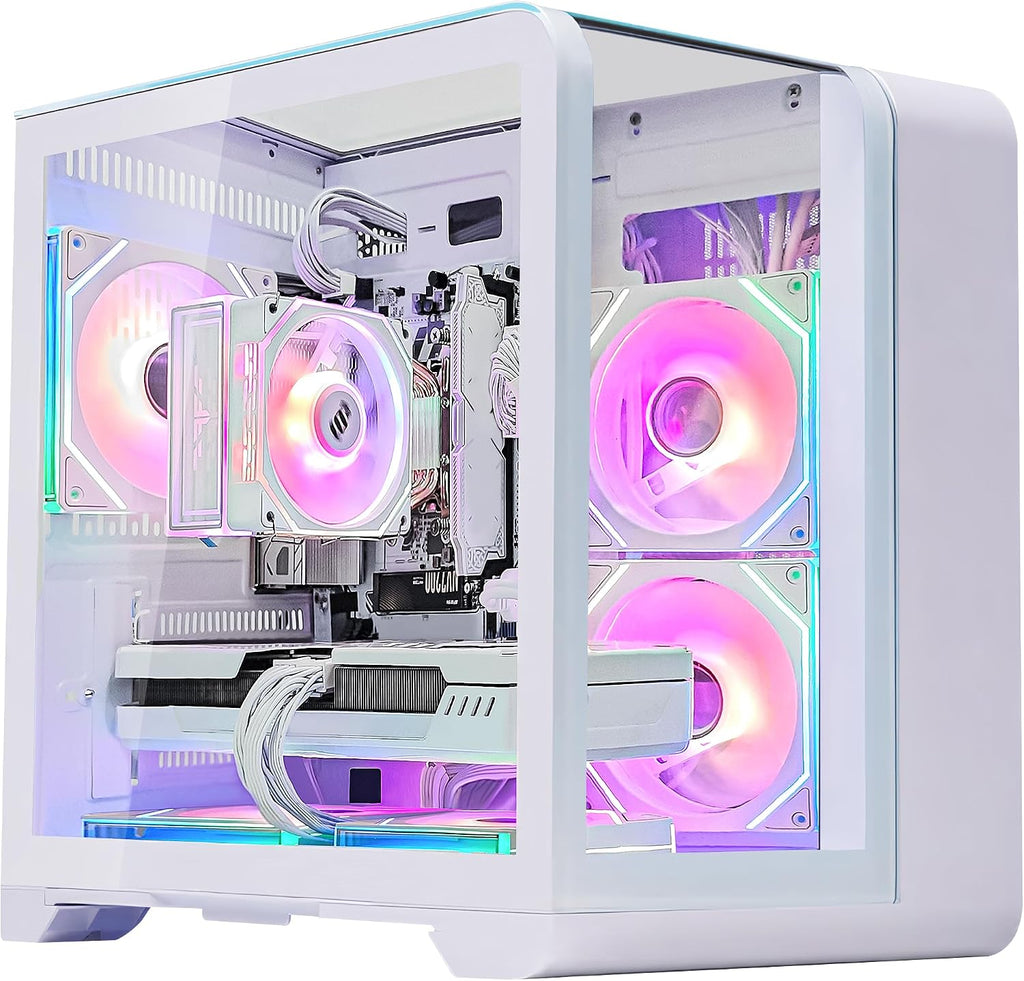 Curved Pannel Gaming PC - AMD Ryzen 7 7800X3D 8-Core 4.2 GHz - GeForce RTX 5060 8GB -32GB DDR5 6000MHZ RAM - 1TB PCIe SSD - WiFi &Bluetooth - RGB Fans-Windows 11, Desktop Computer-White