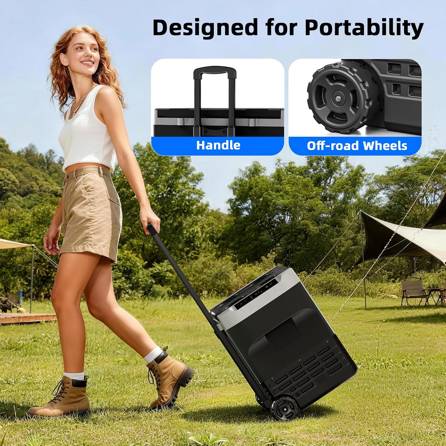 Antarctic Star 12 Volt Refrigerator 42QT(40L) Compressor Electric Cooler, Car Fridge -4℉~68℉, Portable Freezer 12V/24V DC 100-240V AC, 12V Cooler with Wheels & Handle for Travel,Camping,Truck, Black