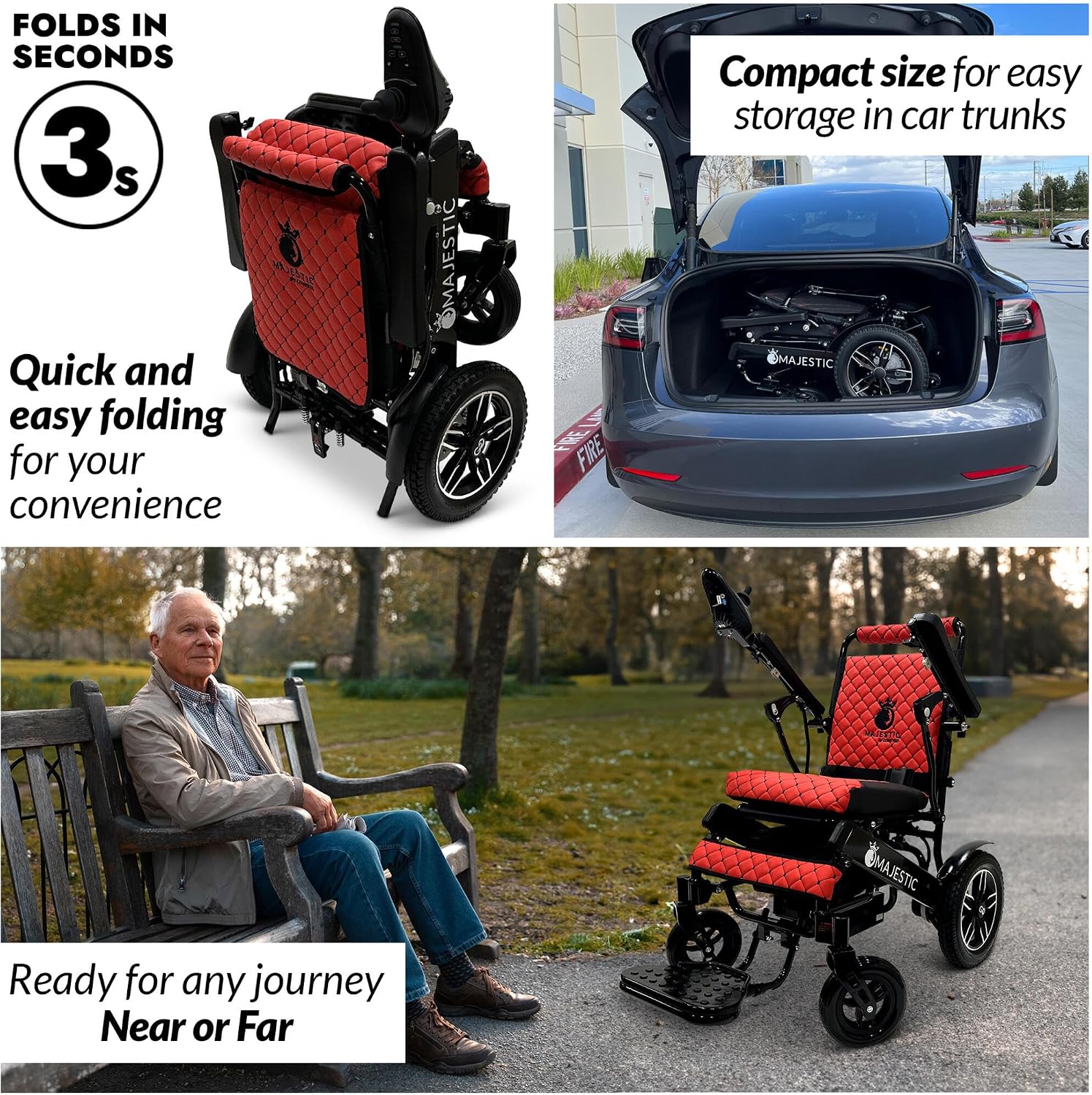 Majestic IQ-8000 Electric Wheelchairs for Adults,Foldable Lightweight Electric Wheelchair,Light Weight Folding Power Chair for Seniors,Portable Motorized Wheelchair,Durable Ultra Light Wheel Chair