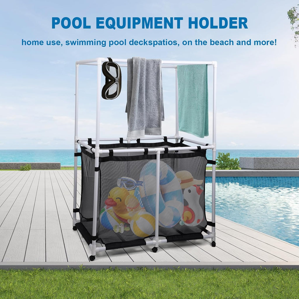 Nice C Pool Storage, Pool Noodles Holder, Pool Toy Storage, 214 Gallons 48.4'' L Extra Large, Pool Float Storage, Waterproof Pool Storage Bins, Rolling Poolside Mesh Container (Top Rack)