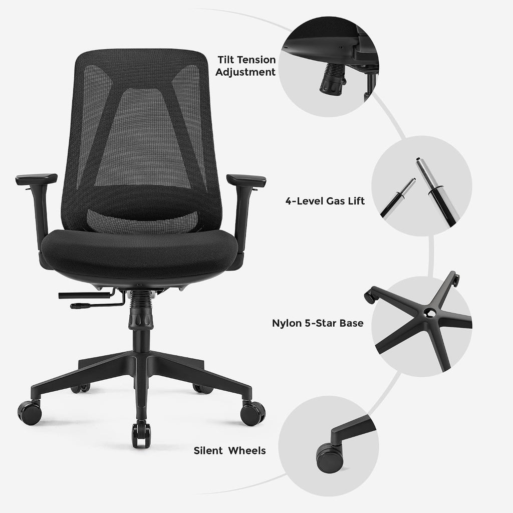 EUREKA ERGONOMIC Office Chair, Ergonomic Computer Desk Chairs with Lumbar Support, 3D Adjustable Armrests, Work Chair with Wheels for Office and Home, Black