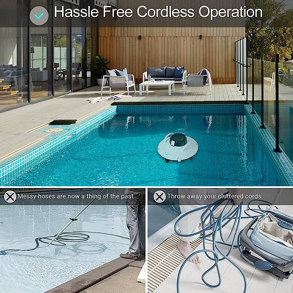 Cordless Automatic Pool Cleaner, Above Ground Swimming Pools Cleaning Robot, Suction Rechargeable Battery, Lasts 110 Mins, for Pool Surface Up to 85 Sq