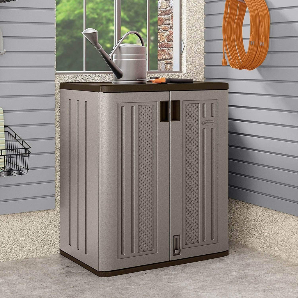 Suncast 4 Pack 9 Cu. Ft. Base Storage Cabinet, Resin Garage Organizer, Platinum Metallic/Slate