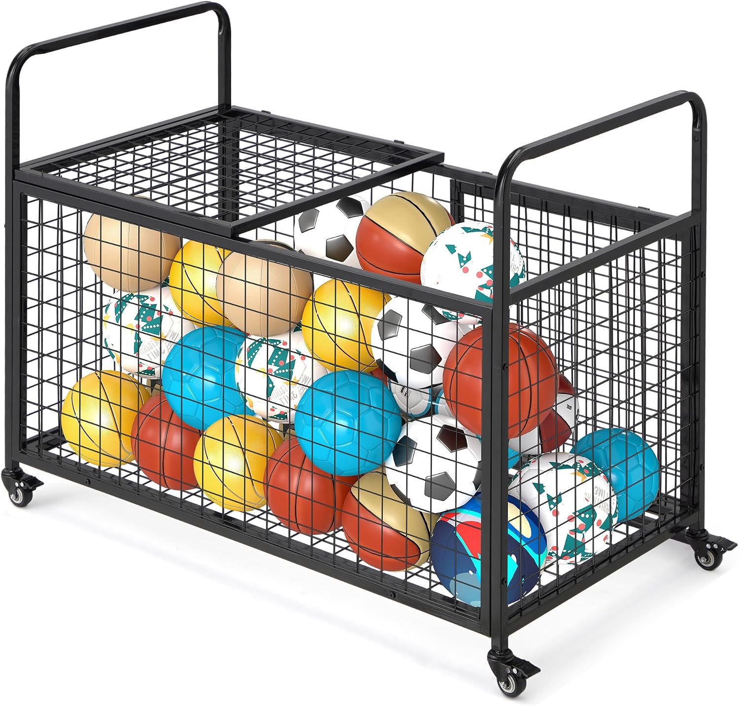 AECOJOY Ball Cart Storage, Rolling Basketball Bin with Wheels for Garage, School, Gym, Sports Equipment and Toy Organizer, Indoor & Outdoor
