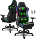 Gaming Chair with Massage and Speakers,Led RGB Lights and Footrest Gaming Chair,Ergonomic Computer Chair High Back Video Game Chair with Adjustable Lumbar Support Linkage Armrest.,Black,upgra