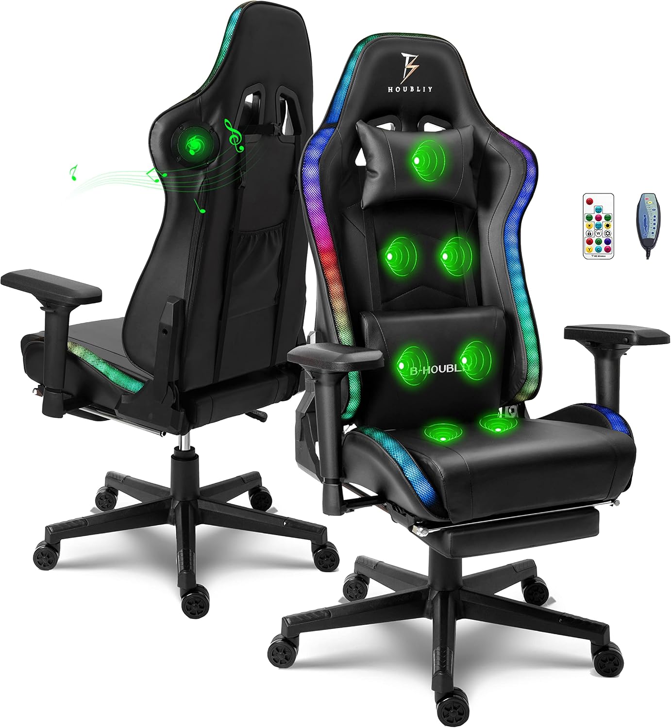 Gaming Chair with Massage and Speakers,Led RGB Lights and Footrest Gaming Chair,Ergonomic Computer Chair High Back Video Game Chair with Adjustable Lumbar Support Linkage Armrest.,Black,upgra