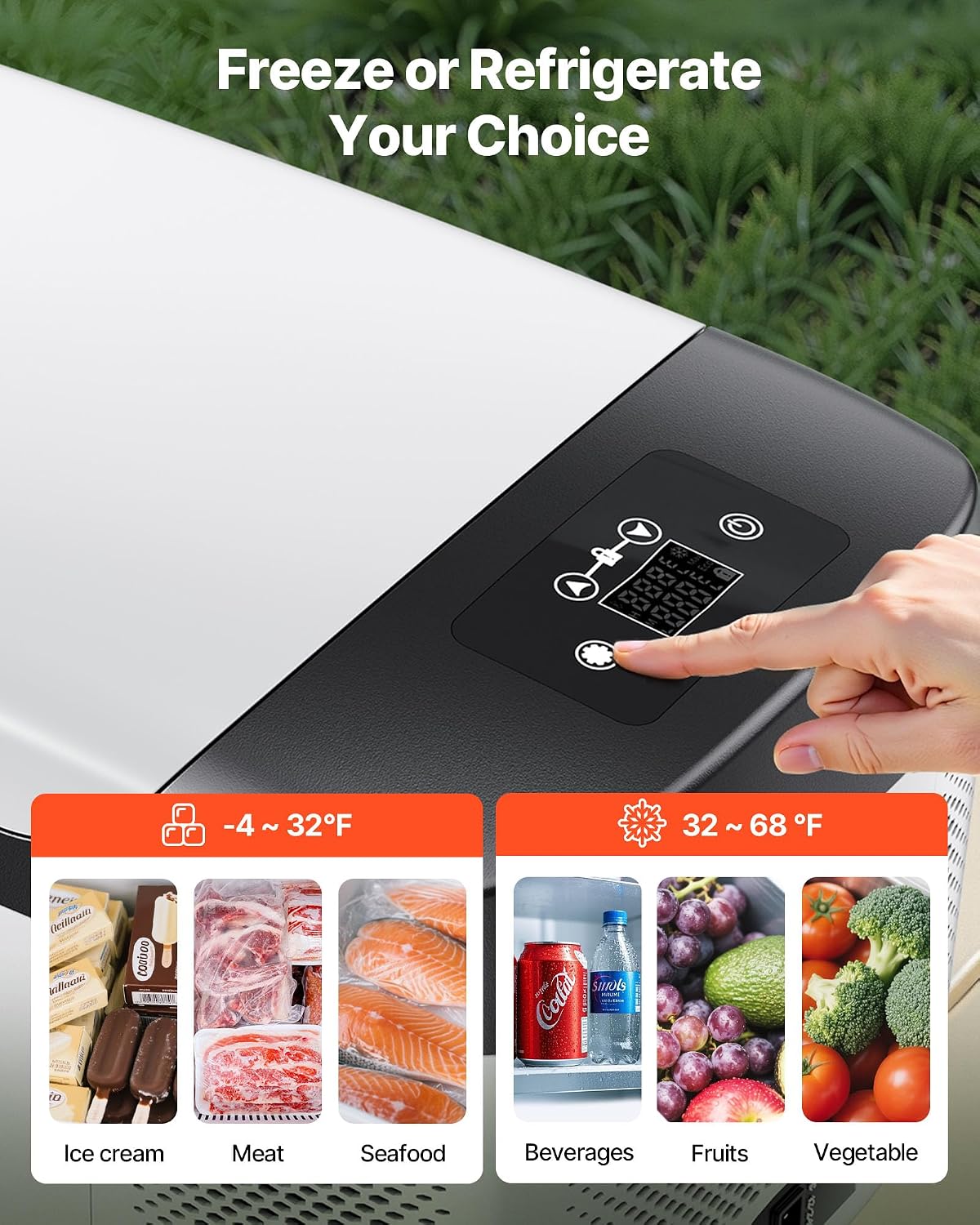 VEVOR Car Refrigerator, DC 12/24V AC100-240V Compressor Electric Cooler, -4°F to 68°F Car Fridge with APP Control, 16 QT Cars Freezer for RVs, Campsites, Boats, Camping, Fishing, 60W Portable Freezer