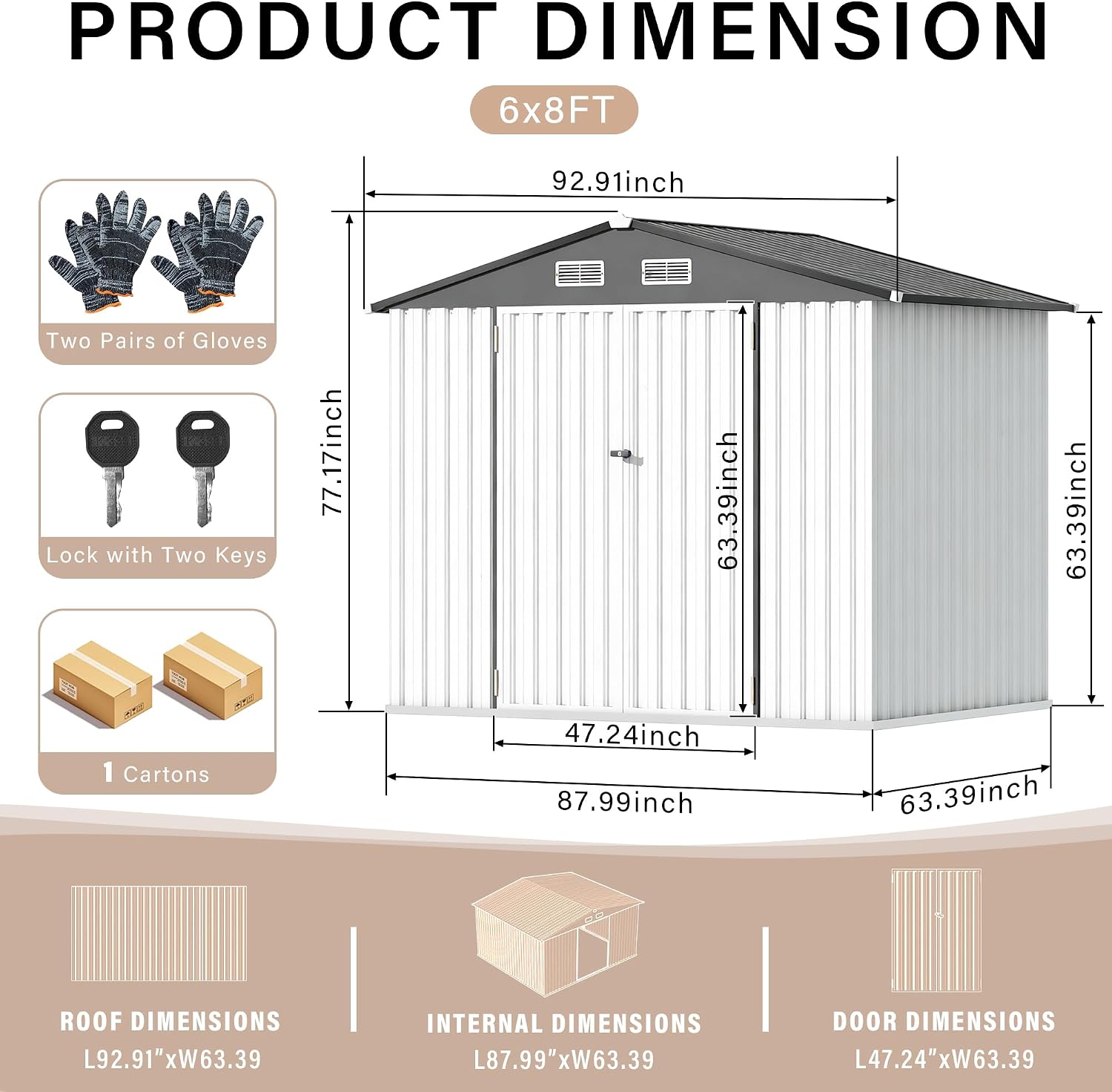 6X8 FT Metal Storage Sheds Outdoor, Metal Yard Sheds Garden Shed Kit, Tool Shed with Lockable Door, Utility Sheds Buildings with Air Vent for Backyard Garden Patio Lawn
