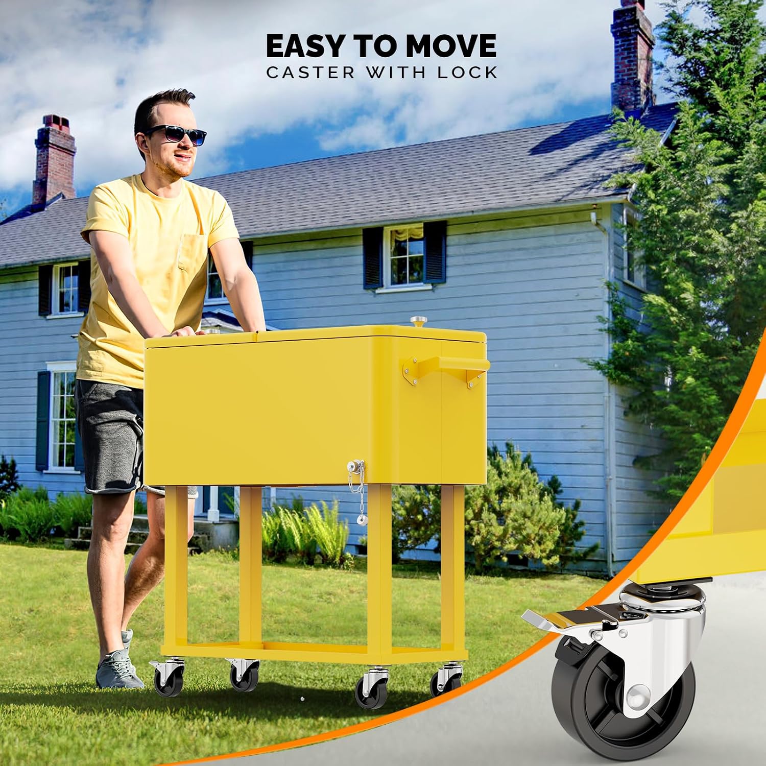 VINGLI Rolling Ice Chest, Portable Patio Party Bar Drink Cooler Cart, with Shelf, Beverage Pool with Bottle Opener