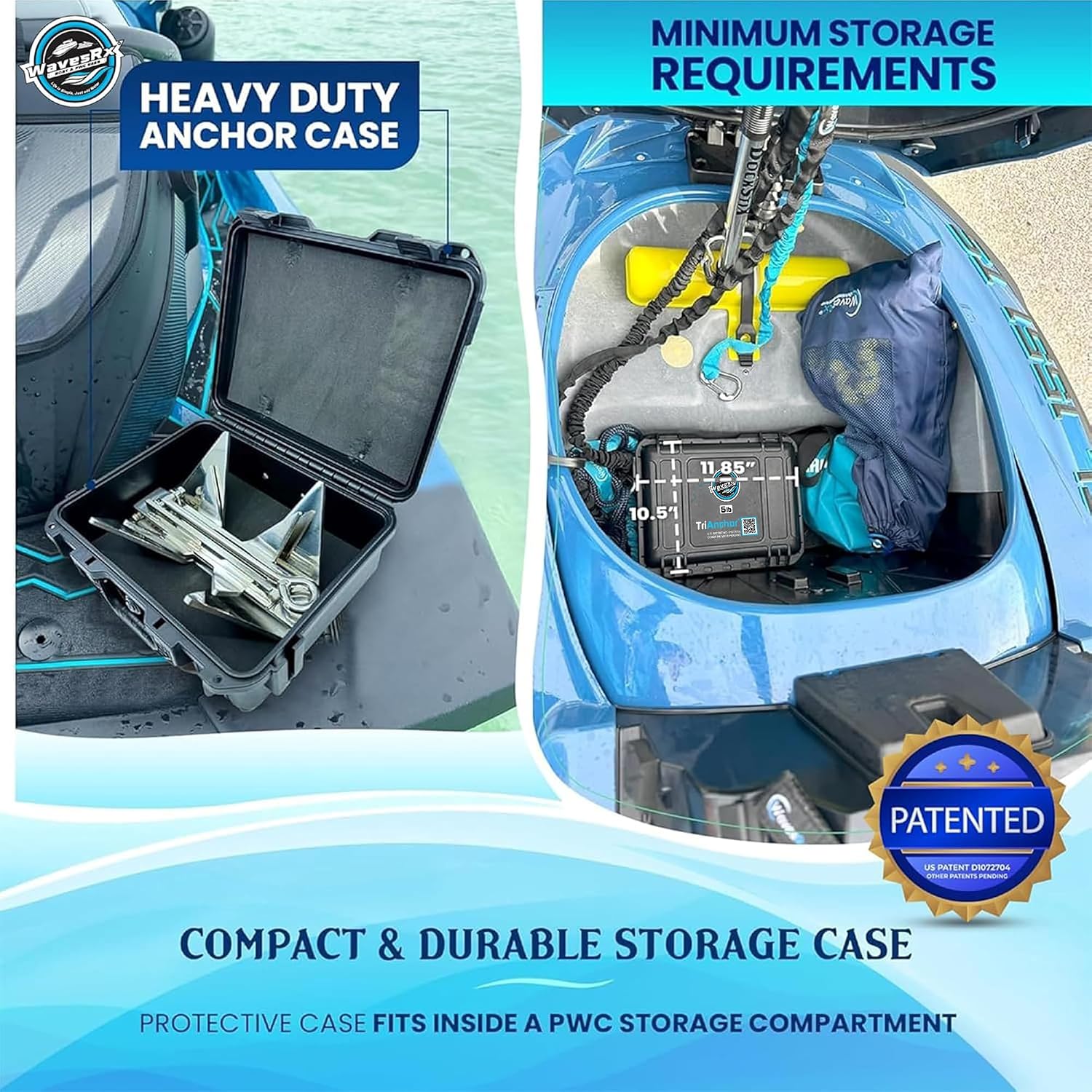WAVESRX TriAnchor - Stainless Steel Folding PWC & Boat Anchor | Sets Instantly for Effortless Boat & Jet Ski Anchoring | Compact Patent-Pending Design Grips Better Than Plow, Fluke or Box Anchor